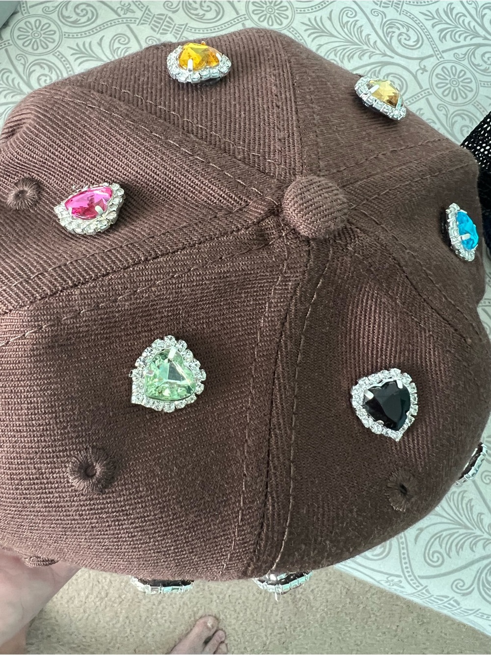 Toxicity Embroidered Brown Baseball Cap with Jewel Accents - Picture 3 of 6